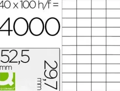 ETIQUETA ADHESIVA Q-CONNECT KF00574 -TAMAÑO 52,5X29,7 MM -FOTOCOPIADORA -LASER -INK-JET-CAJA CON 100 HOJAS DIN A4