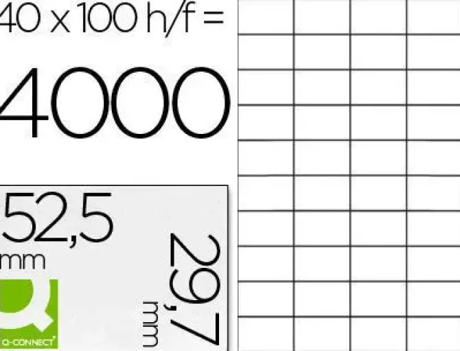 ETIQUETA ADHESIVA Q-CONNECT KF00574 -TAMAÑO 52,5X29,7 MM -FOTOCOPIADORA -LASER -INK-JET-CAJA CON 100 HOJAS DIN A4