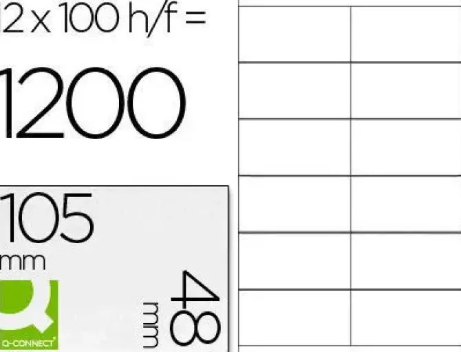 ETIQUETA ADHESIVA Q-CONNECT KF10657 TAMAÑO 105X48 MM FOTOCOPIADORA LASER INK-JET CAJA CON 100 HOJAS DIN A4