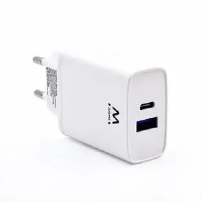 EWENT CARGADOR DE PARED USB-C/PD + USB-A/QC 20W - COLOR BLANCO