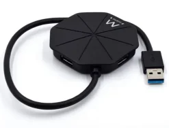 EWENT EW1138 HUB 4 PUERTOS USB 3.2 - LONGITUD CABLE 15 CM - VELOCIDAD TRANSFERENCIA MAX 5GPS - COLOR NEGRO