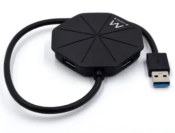 EWENT EW1138 HUB 4 PUERTOS USB 3.2 - LONGITUD CABLE 15 CM - VELOCIDAD TRANSFERENCIA MAX 5GPS - COLOR NEGRO