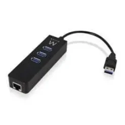 EWENT EW1140 HUB 3PUERTOS USB3.2 - PUERTO DE RED GIGABIT - COLOR NEGRO