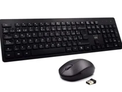 EWENT PAQUETE INALAMBRICO 2.4HZ KB+RATON - TECLADO DE OFICINA CON 13 TECLAS MULTIMEDIA - RATON DE VIAJE - 1000DPI UNICO - RECEPTOR USB-A - 2 BATERIA AA (INCLUIDA) - COLOR NEGRO