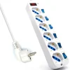 EWENT REGLETA DE ENERGIA - 6 ENCHUFES - VERSION SCHUKO - 16A CON INERRUPTOR DE ENCENDIDO/APAGADO EN CADA PUERTO - PROTECTOR CONTRA SOBRETENSIONES - CABLE DE 3M. - COLOR BLANCO