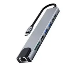 EWENT USB-C DOCK 8 EN 1 - HDMI 4K - PD 87W - USB-C - 2XUSB-A - LAN - LECTOR DE TARJETAS - COLOR PLATA