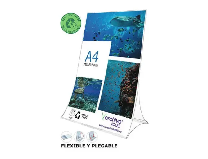 EXPOSITOR SOBREMESA ARCHIVO 2000 PLEGABLE PVC 100% RECICLABLE DIN A4 VERTICAL TRANSPARENTE 105X210X300 MM