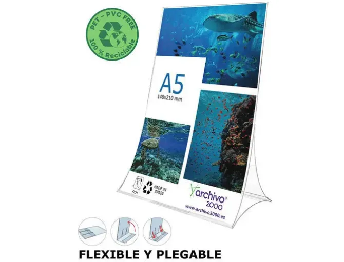 EXPOSITOR SOBREMESA ARCHIVO 2000 PLEGABLE PVC 100% RECICLABLE DIN A5 VERTICAL TRANSPARENTE 90X150X210 MM
