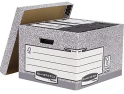 FELLOWES BANKERS BOX CONTENEDOR DE ARCHIVOS FOLIO - MONTAJE AUTOMATICO FASTFOLD - CARTON RECICLADO CERTIFICACION FSC - COLOR GRIS