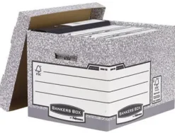 FELLOWES BANKERS BOX CONTENEDOR DE ARCHIVOS - MONTAJE AUTOMATICO FASTFOLD - CARTON RECICLADO CERTIFICACION FSC - COLOR GRIS