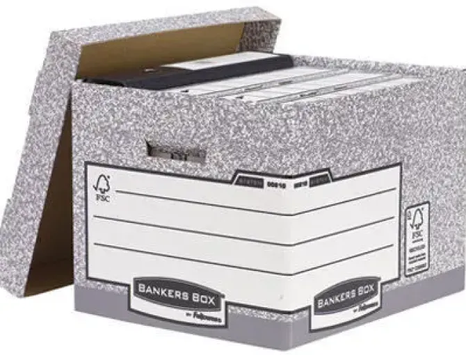 FELLOWES BANKERS BOX CONTENEDOR DE ARCHIVOS - MONTAJE AUTOMATICO FASTFOLD - CARTON RECICLADO CERTIFICACION FSC - COLOR GRIS
