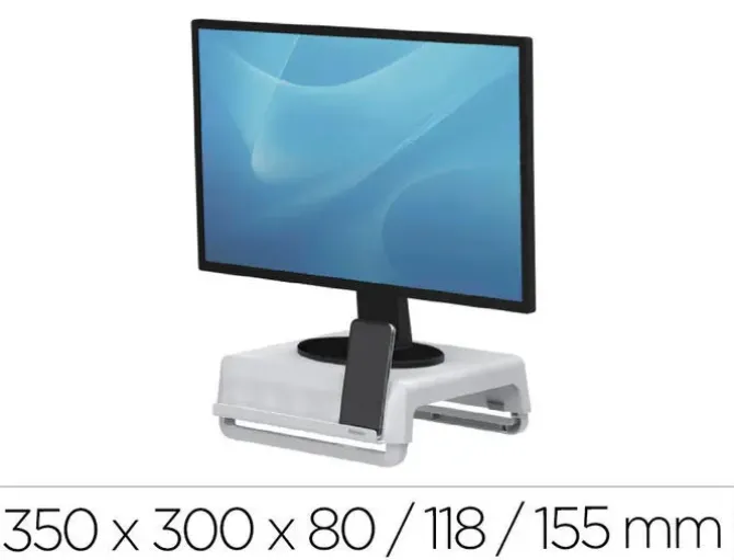 FELLOWES ELEVADOR PARA MONITOR CON 3 AJUSTES DE ALTURA - IDEAL PARA TRABAJO HIBRIDO - CANAL PARA DISPOSITIVOS CON CARGA - MATERIALES 100% RECICLADOS