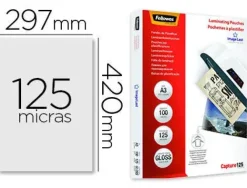 FELLOWES PACK DE 100 FUNDAS PARA PLASTIFICAR BRILLO A3 - 125 MICRAS - ALTA CALIDAD - TRANSPARENTE