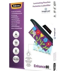 FELLOWES PACK DE 100 FUNDAS PARA PLASTIFICAR BRILLO A4 - 80 MICRAS - ALTA CALIDAD - TRANSPARENTE
