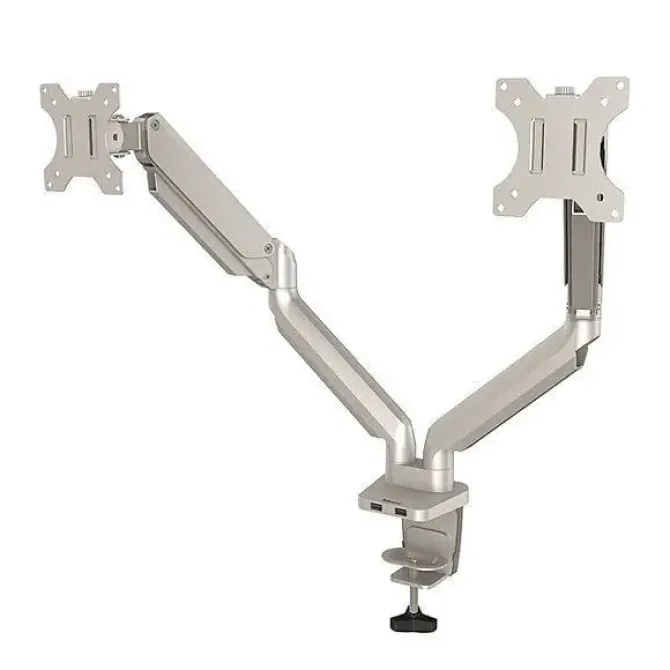 FELLOWES PLATINUM SERIES BRAZO PARA MONITOR DOBLE - HASTA 27 Y 9KG - 2 PUERTOS USB - AJUSTABLE CON MUELLE DE GAS - COLOR PLATA