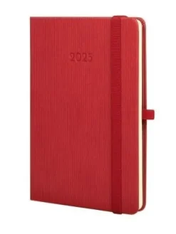 FINOCAM AGENDA ANUAL (2025) FINOCAM MINIMAL TEXTURA COSIDA TAPA DURA CON GOMA M4 118X168 S/V APAIS. ROJO