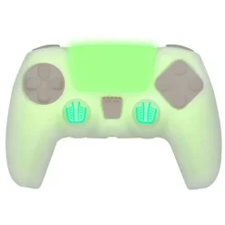 FR-TEC FUNDA DE SILICONA + GRIPS PROTECTORES CUSTOM KIT GLOW IN THE DARK PARA PS5 - GRIPS PROTECTORES - MEJORA EL AGARRE - STICKER PARA TOUCHPAD - BRILLA EN LA OSCURIDAD - COLOR VERDE