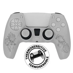 FR-TEC FUNDA DE SILICONA Y GRIPS DRAGON BALL SUPER THERMOCROMATIC PS5 - CAMBIO DE COLOR PROGRESIVO - DISEÑO DE GOKU Y VEGETA - ANTIDESLIZANTE Y RESISTENTE - COLOR GRIS
