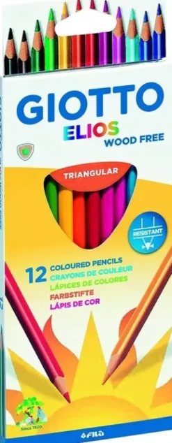 GIOTTO ELIOS WOOD FREE PACK DE 12 LAPICES TRIANGULARES DE COLORES - SIN MADERA - MINA 3.3 MM - COLORES SURTIDOS