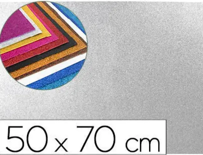 GOMA EVA CON PURPURINA LIDERPAPEL 50X70CM 60G/M2 ESPESOR 2MM PLATA