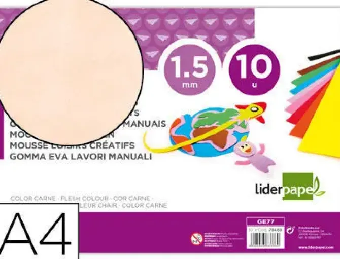 GOMA EVA LIDERPAPEL DIN A4 60G/M2 ESPESOR 1,5MM CARNE PAQUETE DE 10 HOJAS
