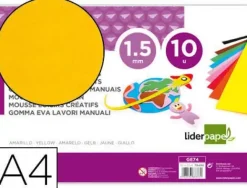 GOMA EVA LIDERPAPEL DIN A4 60G/M2 ESPESOR 1,5MM AMARILLO PAQUETE DE 10 HOJAS