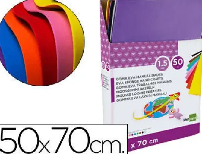 GOMA EVA LIDERPAPEL EXPOSITOR DE 50 PLANCHASX10 COLORES SURTIDOS 50X70 CM 1,5 MM ESPESOR