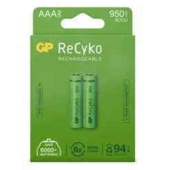 GP RECYKO PACK DE 2 PILAS RECARGABLES 950MAH AAA 1.2V - PRECARGADAS - CICLO DE VIDA: HASTA 1.000 VECES