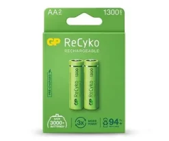 GP RECYKO PACK DE 2 PILAS RECARGABLES 1300MAH AA 1.2V - PRECARGADAS - FABRICADAS CON MAS DEL 10% DE MATERIALES RECICLADOS