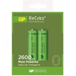 GP RECYKO PACK DE 2 PILAS RECARGABLES 2600MAH AA 1.2V - PRECARGADAS - CICLO DE VIDA: HASTA 1.000 VECES