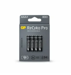 GP RECYKO PRO PACK DE 4 PILAS RECARGABLES 800MAH AAA 1.2V - PRECARGADAS - CICLO DE VIDA: HASTA 1.500 VECES