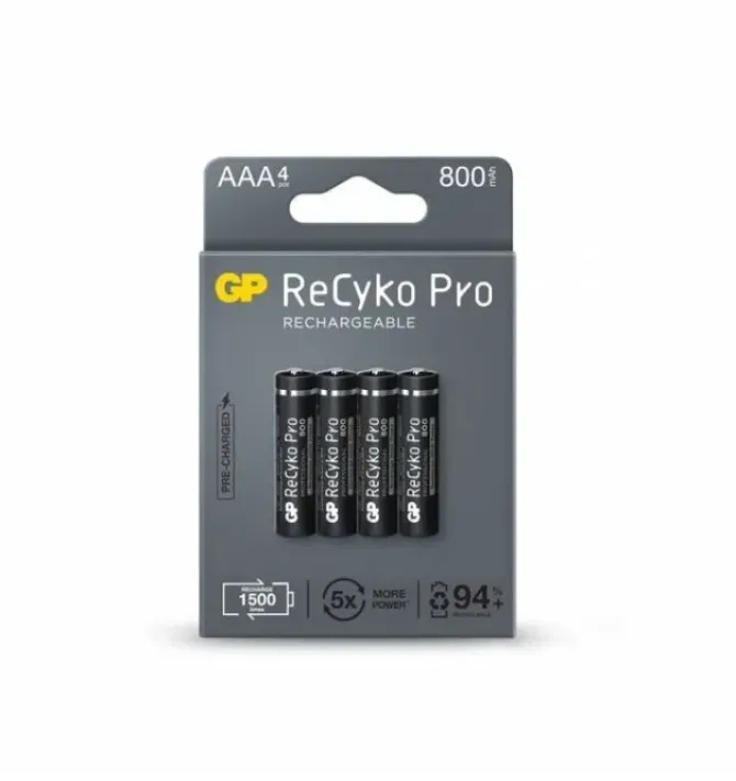 GP RECYKO PRO PACK DE 4 PILAS RECARGABLES 800MAH AAA 1.2V - PRECARGADAS - CICLO DE VIDA: HASTA 1.500 VECES
