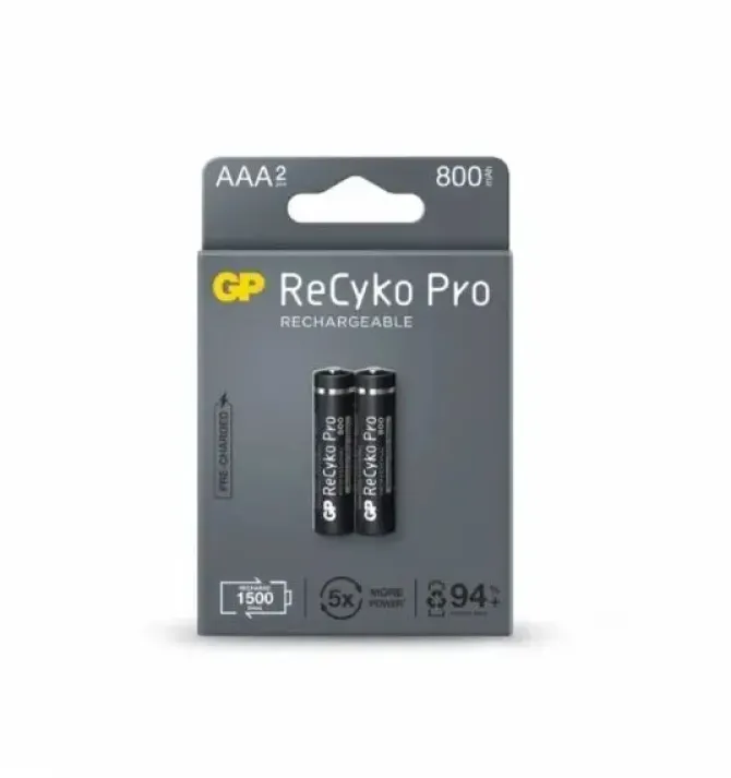 GP RECYKO PRO PACK DE 2 PILAS RECARGABLES 800MAH AAA 1.2V - PRECARGADAS - CICLO DE VIDA: HASTA 1.500 VECES
