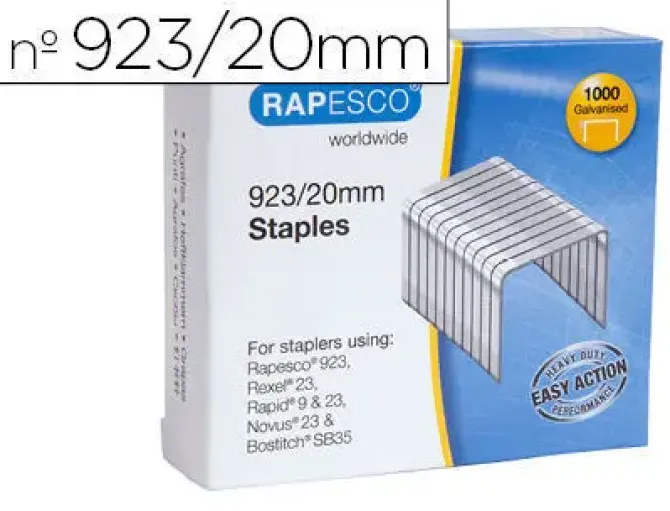 GRAPAS RAPESCO GALVANIZADA 923/20 CAJA DE 1000 UNIDADES