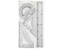 JUEGO ESCUADRA 10 CM CARTABON 14 CM REGLA 30 CM Y SEMICIRCULO PLASTICO FLEXIBLE EN PETACA LIDERPAPEL