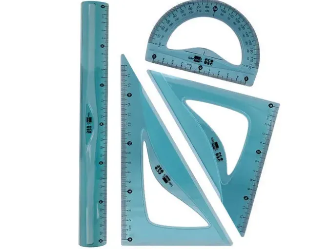JUEGO ESCUADRA 20 CM CARTABON 18 CM REGLA 30 CM Y SEMICIRCULO 10 CM LIDERPAPEL ECOUSE 100% PET RECICLADO
