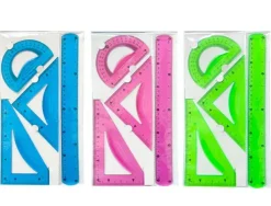 JUEGO ESCUADRA 10 CM CARTABON 14 CM REGLA 30 CM Y SEMICIRCULO PLASTICO FLEXIBLE EN PETACA LIDERPAPEL COLORES