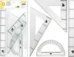 JUEGO ESCUADRA Y CARTABON 25CM REGLA 30CM Y SEMICIRCULO 15CM LIDERPAPEL EN PETACA INCOLORA