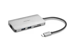 KENSINGTON HUB 8 EN 1 CONEXION USB-C - PUERTOS: 3X USB 3.2, 1X USB-C PD HASTA 85W, 1X HDMI 2.0, LECTOR SD Y MICROSD - COLOR PLATA