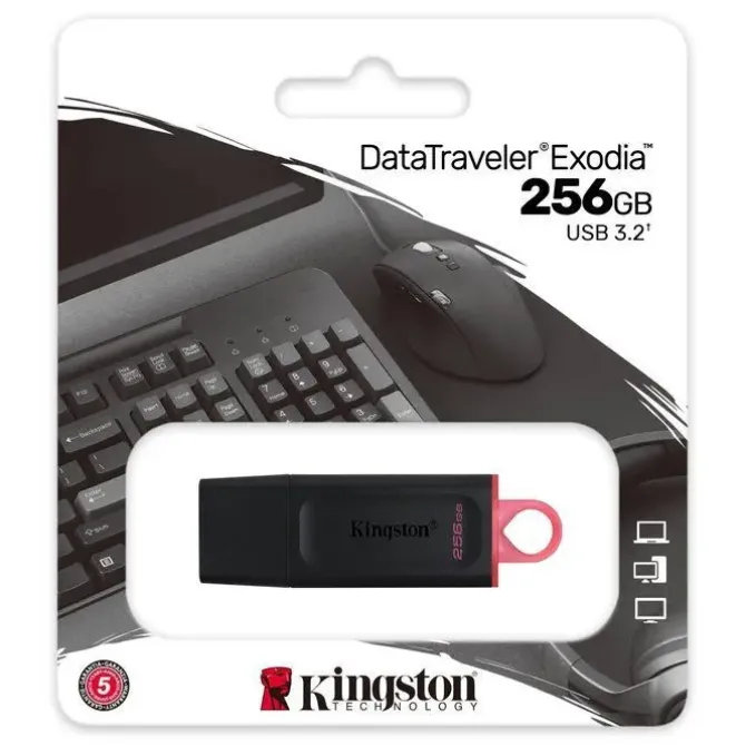 KINGSTON DATATRAVELER EXODIA MEMORIA USB 256GB - USB 3.2 GEN 1 - CON TAPA - ENGANCHE PARA LLAVERO - COLOR NEGRO (PENDRIVE)