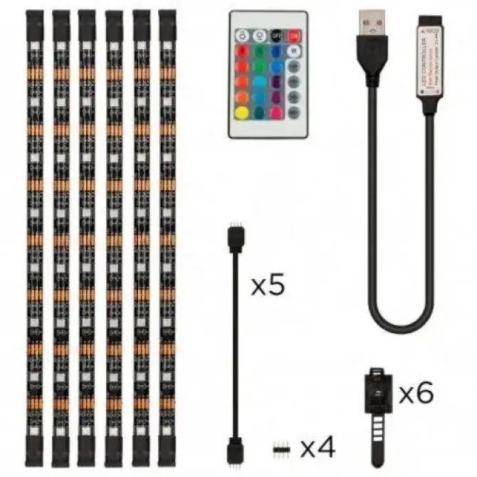 KSIX 6 TIRAS LED RGB PARA TV DE 53CM - 16 COLORES RGB - 4 MODOS DINAMICOS - CONTROL REMOTO