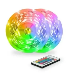 KSIX PACK DE 2 TIRAS LED RGB DE 5M CADA UNA - VARIOS MODOS DE ILUMINACION - CONTROL REMOTO