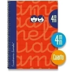 LAMELA CUADERNO TAPA EXTRADURA 4º CUARTILLA A5 ROJO 80 HOJAS 5MM CUADROVIA TAPA FORRADA 7CTE004R