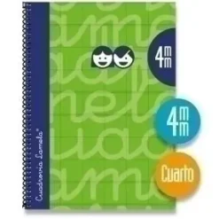 LAMELA CUADERNO TAPA EXTRADURA 4º CUARTILLA A5 VERDE 80 HOJAS 5MM CUADROVIA TAPA FORRADA 7CTE004V