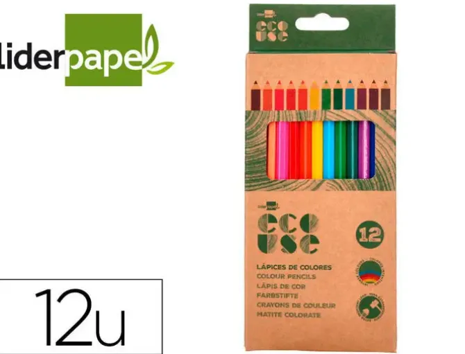 LAPICES DE COLORES LIDERPAPEL ECOUSE CAJA DE 12 COLORES SURTIDOS CON CERTIFICADO FSC
