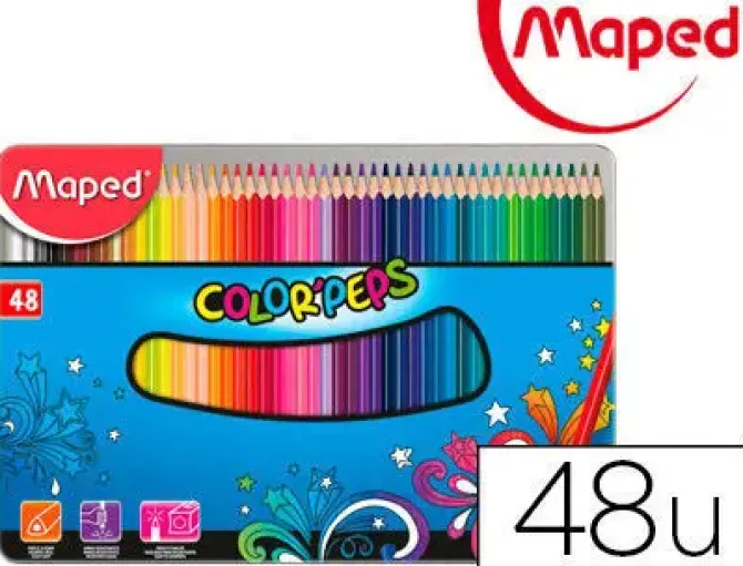 LAPICES DE COLORES MAPED COLOR PEPS CAJA METALICA DE 48 LAPICES COLORES SURTIDOS