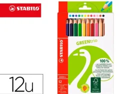 LAPICES DE COLORES STABILO GREEN COLORS CON CERTIFICADO FSC ESTUCHE CARTON DE 12 UNIDADES COLORES SURTIDOS