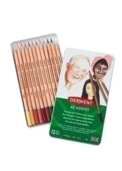 LAPICES DERWENT ACADEMY CAJA METALICA DE 12 PIEZAS ACUARELABLES COLORES PIEL