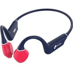 LEOTEC KURI AURICULARES DEPORTIVOS DE CONDUCCION OSEA BLUETOOTH 5.4 - AUTONOMIA HASTA 12H - BATERIA DE 180MAH - RESISTENCIA IPX5 - COLOR AZUL/ROJO