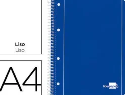 LIDERPAPEL BLOC ESPIRAL LIDERPAPEL MICROPERFORADO DIN A4 80 H 80 GRAMOS LISO CON 4TALADROS TAPA AZUL CS29112